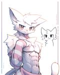 4:5 abs anthro artdeitech domestic_cat felid feline felis fur hi_res looking_at_viewer male mammal muscular muscular_anthro muscular_male navel pecs silly_cat_(mauzymice) smile smiling_at_viewer solo tail white_body white_fur