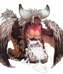  1girl absurdres colored_skin cum dragons_fucking_cars_(meme) highres horns implied_futanari meme miao_jiangyou monster_girl monster_hunter_(series) nergigante open_mouth orange_skin sharp_teeth solo spiked_arm spiked_tail spiked_wings tail teeth yellow_eyes 