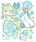  alcremie alcremie_(star_sweet) alternate_color artist_name blue_hair closed_eyes colored_skin dress fire gardevoir jirachi litwick multicolored_skin nm_354banette orange_eyes pokemon pokemon_(creature) shiny_pokemon smile star_(symbol) tanzaku two-tone_skin white_dress white_skin yellow_eyes 