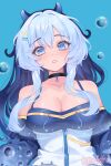  1girl artist_name ayasesama black_choker black_hair blue_eyes blue_hair breasts bubble choker collarbone eyelashes hair_ornament hairclip highres indie_virtual_youtuber long_hair manta_ray_girl multicolored_hair rei_stingray solo tearing_up two-tone_hair virtual_youtuber x_hair_ornament zipper 