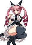  akiha_rumiho animal_ears black_legwear cat_ears drill_hair high_heels maid_headdress pink_hair shimamoto_utsumi shoes simple_background solo steins;gate thighhighs twin_drills twintails waitress white_background wrist_cuffs 