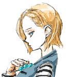  android_18 blonde_hair blue_eyes cyborg dragon_ball dragon_ball_z gamma_ray_burst jewelry lowres short_hair solo 