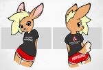 2024 anthro bottomwear caffeinerabbit clothed clothing daphne_(deer) deer dolphin_shorts english_text female freckles fur grey_background hair hi_res hotpants looking_at_viewer mammal meme meme_clothing shirt shorts sign simple_background smile solo spots standing t-shirt text text_on_bottomwear text_on_clothing text_on_hotpants text_on_shirt text_on_shorts text_on_t-shirt text_on_topwear topwear tuft you_are_not_immune_to_propaganda