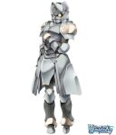  1girl armor armored_boots armored_skirt atelier-moo boots breastplate copyright_name covered_face covering_face full_armor helm helmet logo pauldrons plate_armor shoulder_armor simple_background solo standing therese_(wizards_symphony) white_background wizards_symphony 