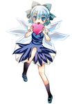  blue_eyes blue_hair cirno fang hair_ribbon heart ice ice_wings pointy_ears ribbon sakayaki_(burning_soul) solo touhou wings 