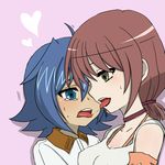  2girls blue_eyes blue_hair blush brown_hair cardfight!!_vanguard choker eye_contact female green_eyes heart incest kiss looking_at_another mother_and_daughter open_mouth saliva saliva_trail sendou_aichi sendou_aichi_mother sweat sweatdrop tears tongue usui_yuri yuri 