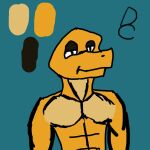 abs anthro biped brian_(deathcapsules) deathcapsules half-closed_eyes lizard male muscular muscular_anthro muscular_male narrowed_eyes reptile scalie shirtless shirtless_anthro shirtless_male simple_background smile smirk solo yellow_body
