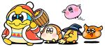  bkub black_eyes blue_eyes blue_hat blush blush_stickers broom broom_hatter closed_mouth frown fur_trim hammer hat holding holding_broom holding_hammer holding_weapon king_dedede kirby kirby_(series) no_humans open_mouth red_hat red_robe robe scarfy simple_background smile star_(symbol) waddle_dee weapon white_background witch_hat yellow_eyes 