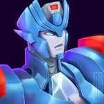  1girl armor blue_eyes chromia colored_skin cosmicdanger glowing glowing_eyes grey_skin helmet humanoid_robot robot robot_girl shiny_skin shoulder_armor the_transformers_(idw) transformers turtleneck upper_body 