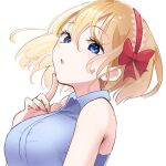  1girl alice_margatroid bare_shoulders blonde_hair blue_eyes hairband highres looking_at_viewer red_hairband short_hair simple_background solo touhou upper_body user_yved3453 white_background 