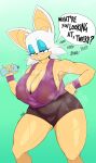 absurd_res anthro big_breasts bodily_fluids breasts clothing duq female hi_res rouge_the_bat sega solo sonic_the_hedgehog_(series) sweat thick_thighs translucent translucent_clothing