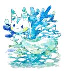  blue_theme highres looking_at_viewer no_humans non_(kumakawayusu) pachirisu painting_(medium) pokemon pokemon_(creature) smile traditional_media watercolor_(medium) 