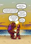 absurd_res beach bear bunnie bunnie_and_the_bear clothed clothing cloud comic dialogue hi_res lagomorph leporid mammal nsfw_comic nsfwart public rabbit sea speech_bubble sunset text water