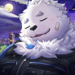  0601_takemu 1boy animal_ears bandaid bara belly blue_fur closed_eyes dog_boy dog_ears fang fang_out fat fat_man furry furry_male live_a_hero male_focus moon multicolored_hair outdoors sleeping solo streaked_hair thick_eyebrows upper_body white_fur yohack 