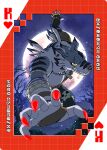 anthro bandai_namco card claws colored_nails digimon digimon_(species) dog_tags fur hi_res male moon muscular muscular_anthro muscular_male nails nipples pecs playing_card roaringmoon scar shirtless solo striped_body striped_fur stripes suit_symbol weregarurumon yellow_eyes