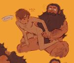  2boys bara beard brown_hair chilchuck_tims completely_nude couple dungeon_meshi dwarf facial_hair fake_horns hairy helmet highres horned_helmet horns imminent_penetration interracial long_beard male_focus multiple_boys nude penis plump power_bottom reaipepsiman reverse_cowgirl_position senshi_(dungeon_meshi) sitting solid_circle_eyes sparse_chest_hair spread_legs straddling tareme thick_leg_hair thick_mustache very_hairy very_long_beard yaoi 