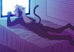 anthro bed bedroom domestic_cat electronics felid feline felis furniture hair hi_res long_hair male mammal nude raleigh_knight solo t0l0k television