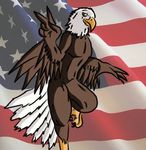 american_flag avian bald_eagle beak bird brown brown_feathers claws eagle flag male moominpapa88 nude peace_sign photo_background solo v_sign white white_feathers wings yellow_eyes 