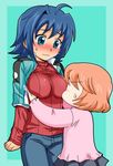  blush breasts cardfight!!_vanguard genderswap hug sendou_aichi sendou_emi 