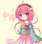  ahoge blush flower hairband hand_on_own_chest heart komeiji_satori leaf pink_eyes pink_hair pink_skirt rose skirt sleeves_past_wrists solo third_eye touhou yuuhagi_(amaretto-no-natsu) 