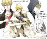  1girl armor arthur_pendragon_(fate) blonde_hair fate/prototype fate_(series) gauntlets glasses green_eyes nakahara_(mu_tation) open_mouth prototype sajou_ayaka saver sword weapon 