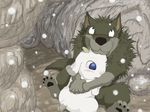  blush canine caprine cuddle cuddling gabu goat hug kemono male mammal mei one_stormy_night snow snuggle wolf 