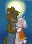  bottomless canine caprine clothed clothing duo gabu gay goat half-dressed kemono kissing male mammal mei moon one_stormy_night open_shirt overalls romantic shirt vest wolf 