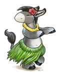  ambiguous_gender black_eyes cute dancing donkey equine flower fur grey grey_fur hooves hula hula_skirt mammal navel solo tail topless ursula_vernon 
