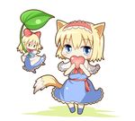  alice_margatroid animal_ears blonde_hair blue_eyes bow cat_ears cat_tail chibi dress floating hair_bow hairband heart kemonomimi_mode leaf pac-man_eyes shanghai_doll short_hair solo tail touhou umi_suzume 