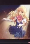  absurdres blonde_hair blue_eyes dress earrings gloves h2so4 hands highres jewelry long_hair macross macross_frontier open_mouth sheryl_nome single_earring sketch solo thighhighs white_gloves white_legwear 