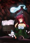  alternate_costume animal_ears bare_shoulders bell black_legwear bow braid breasts cat_ears cat_tail choker cleavage hair_bow halo kaenbyou_rin kou512a medium_breasts multiple_girls multiple_tails red_eyes red_hair rock short_hair sitting tail thighhighs touhou twin_braids wings zombie_fairy 