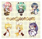  3girls aqua_eyes aqua_hair bad_id bad_pixiv_id blonde_hair blue_eyes blue_scarf blush blush_stickers brother_and_sister detached_sleeves fan fish hair_ornament hair_ribbon hairclip hatsune_miku headset kagamine_len kagamine_rin kaito kamui_gakupo megurine_luka multiple_boys multiple_girls necktie pink_hair ponytail purple_hair ribbon scarf siblings skirt thighhighs twins twintails umeda210 vocaloid 