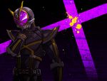  armor black_background from_behind helmet kamen_rider kamen_rider_555 kamen_rider_kaixa looking_back male_focus moi_(yfvlibbl9i) simple_background solo 
