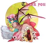  bad_id bad_pixiv_id blue_hair bow dress fangs fingernails from_behind hat long_fingernails looking_back red_eyes remilia_scarlet shoes short_sleeves single_shoe slit_pupils solo tarako_supa touhou vampire wings wrist_cuffs 