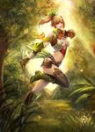  blond_hair blonde blue_eye butterflies butterfly fanyang_(artist) female forest girl gloves grass green green_eye jungle knife nature navel realistic short_hair solo sunlight trees yangfan_(artist) 