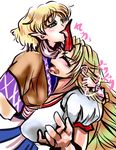  bad_anatomy blush green_eyes horn horn_licking hornjob hoshiguma_yuugi licking long_hair mizuhashi_parsee multiple_girls short_hair tongue touhou yami_gatsu yuri 