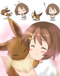  :3 =_= artist_request chasing crossover eevee fleeing gen_1_pokemon hirasawa_yui k-on! pokemon pokemon_(creature) v-shaped_eyebrows 