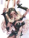  animal_ears breasts bunny_ears dark_skin ears_through_headwear final_fantasy final_fantasy_xii fran helmet large_breasts long_hair maeda_hiroyuki revealing_clothes solo viera white_hair 