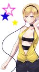  blonde_hair blue_eyes gym_leader headphones highres kamitsure_(pokemon) kanaranshi nail_polish pantyhose pokemon pokemon_(game) pokemon_bw short_hair solo yellow_nails 