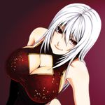  bad_id bad_pixiv_id breasts cleavage_cutout from_above kamata_yuuya large_breasts long_hair original red_eyes smile solo white_hair 