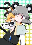  aho animal_ears basket blonde_hair grey_hair highres jewelry kemonomimi_mode kirisame_marisa minigirl mouse mouse_ears mouse_marisa mouse_tail multiple_girls nazrin one_eye_closed pendant red_eyes short_hair tail touhou yellow_eyes 