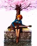  absurdres acoustic_guitar cherry_blossoms guitar highres instrument kaze_no_tani_no_nausicaa music nausicaa petals singing solo tera_l teto tree water 