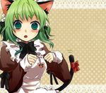  alternate_costume animal_ears aqua_eyes bad_id bad_pixiv_id blush bow cat_ears cat_tail enmaided fang green_hair gumi kemonomimi_mode maid open_mouth short_hair short_hair_with_long_locks sidelocks solo tail tail_bow vocaloid 