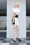  1girl apron ban benten blonde_hair cosplay fan high_heels miniskirt photo sandals sarasvati shoes skirt solo zone-00 
