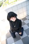  cosplay denim glasses highres hunter_x_hunter jeans naito pants photo shizuku shizuku_(hunter_x_hunter) turtleneck 