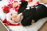  bow cosplay flower garters hair_bow hairbow lace meidi photo rose saya saya_(cosplayer) silver_hair 