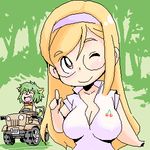  animal_ears artist_request blonde_hair car chibi copyright_request glasses ground_vehicle jeep lowres motor_vehicle multiple_girls oekaki 