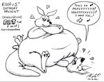  &hearts; aldi birthday butt_crush dialog dialogue fat_tail female happy kangaroo male mammal marsupial nude obese overweight pinned rooby roofus singing sitting squash squish text thick_tail weight_gain 