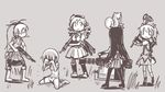  akemi_homura animal animal_on_head axe cigarette commentary drill_hair everyone gatling_gun grass gun kaname_madoka kyubey left_4_dead left_4_dead_2 magical_girl mahou_shoujo_madoka_magica miki_sayaka minigun monochrome multiple_girls nns_(sobchan) on_head pantyhose parody sakura_kyouko shotgun sitting standing team_fortress_2 tears thighhighs tomoe_mami twin_drills twintails underwear underwear_only wariza weapon 