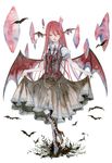  bad_id bad_pixiv_id bat bat_wings boots buttons closed_eyes curtsey dress embellished_costume frills full_body head_wings high_heels knee_boots koakuma light_smile long_hair necktie pinkxxxna red_hair shoes simple_background solo touhou traditional_media very_long_hair vest watercolor_(medium) wings 